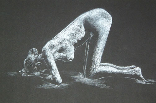 Kneel Forward - 16 x 10 inches - Conte pencil on card